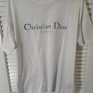 Dior White and Blue Logo Men's Tee
